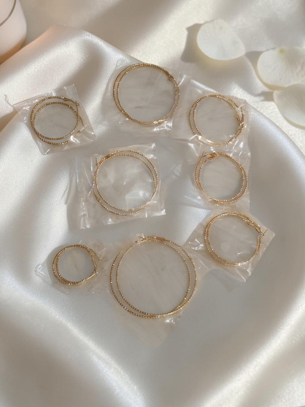 New Elegant Gold Color  Hoop Earrings Set Of 8